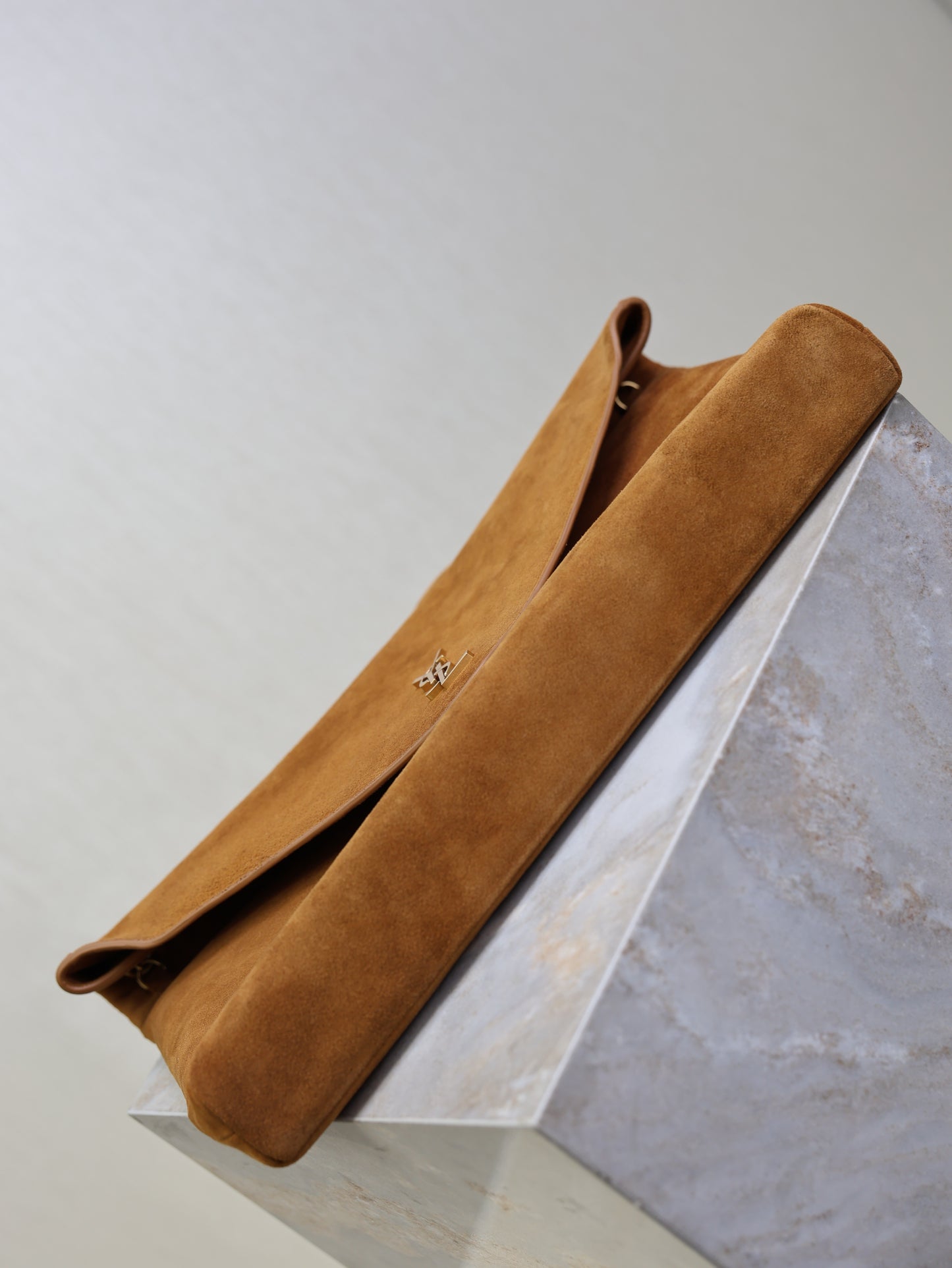 Saint Laurent Cassandre Suede Pouch on Chain – Brown