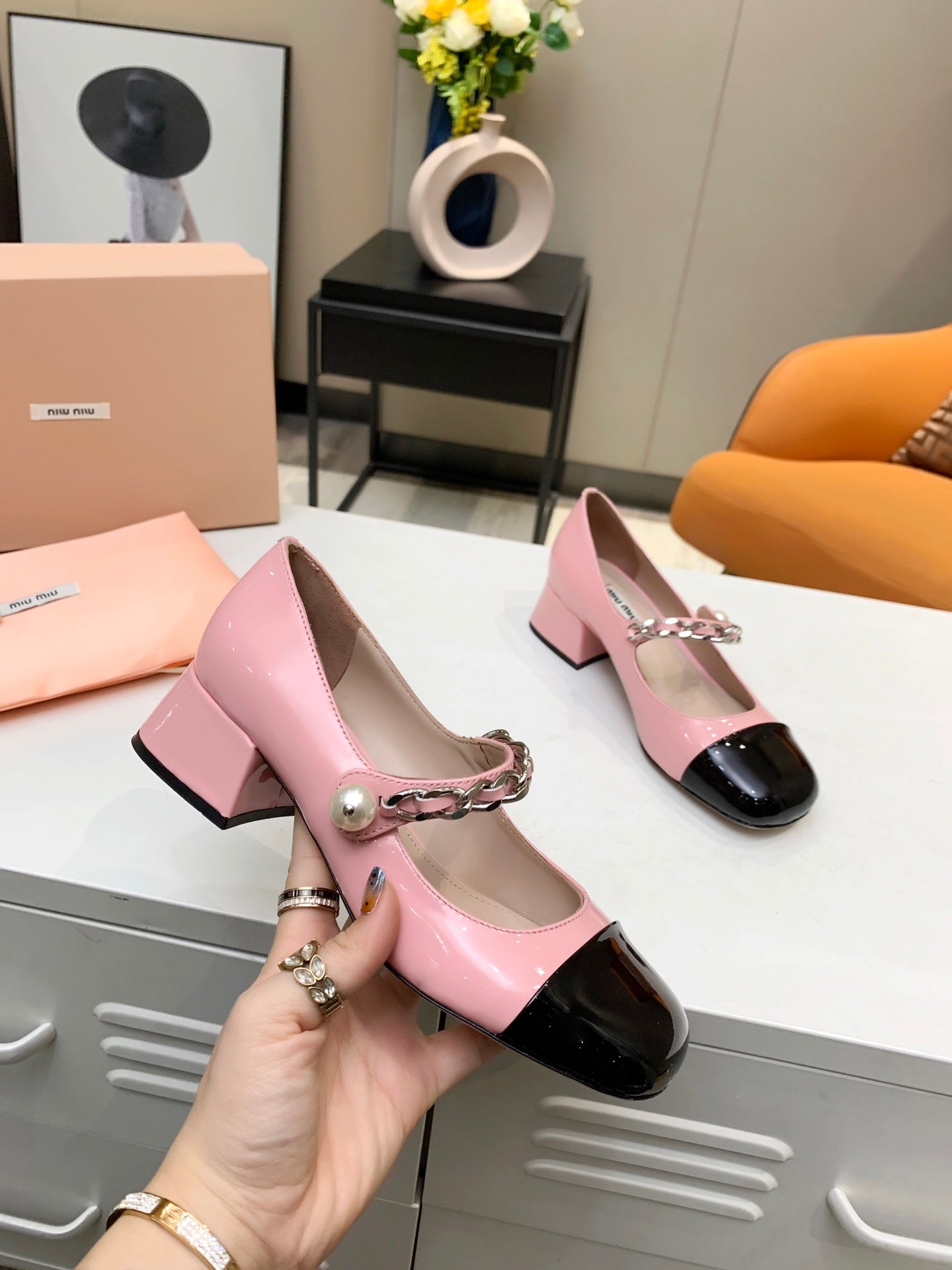 Miu Miu 2021 Square Toe Chunky Heel Shoes