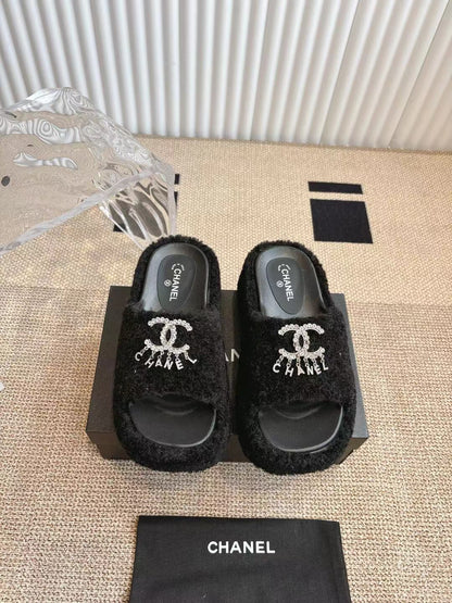 CHANEL 2025 Rhinestone Platform Slingback Sandals