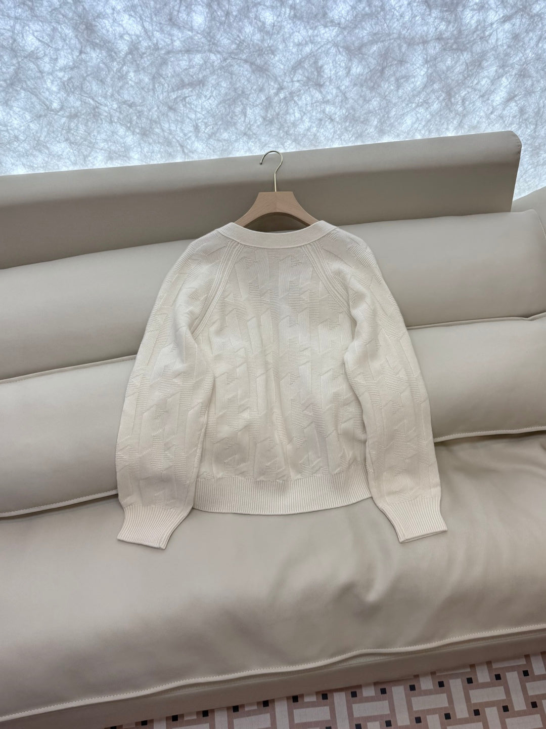 Hermes 100% Wool Coat Knitwear Blue, White & Brown