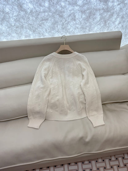 Hermes 100% Wool Coat Knitwear Blue, White & Brown