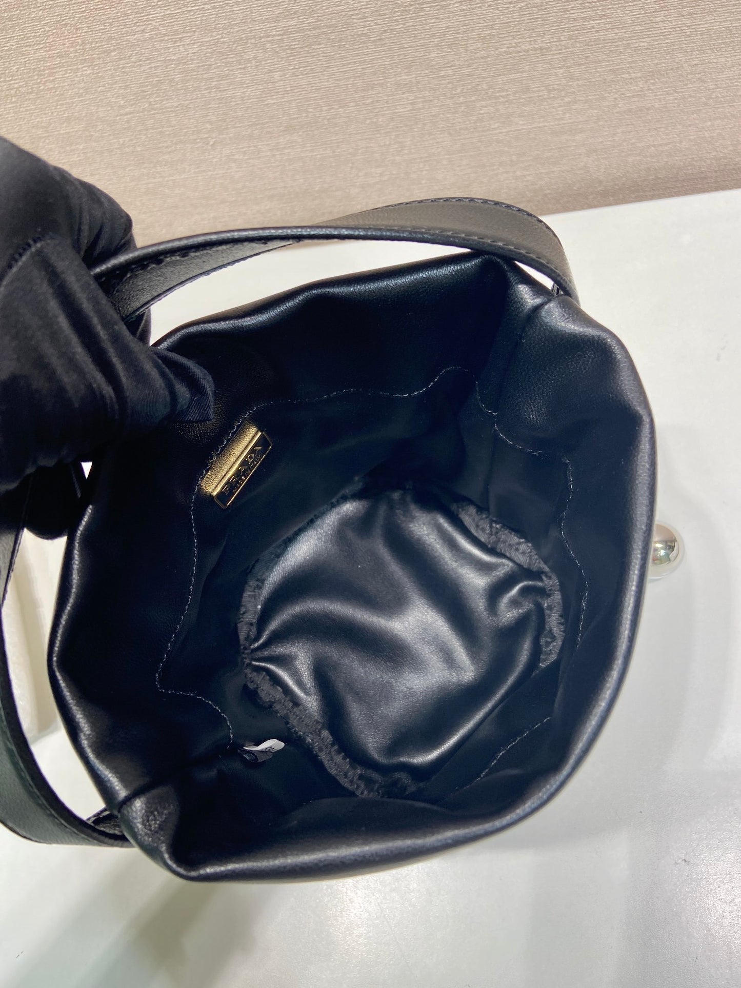 Prada Petit Sac Noir Nappa Leather Mini Bucket Bag