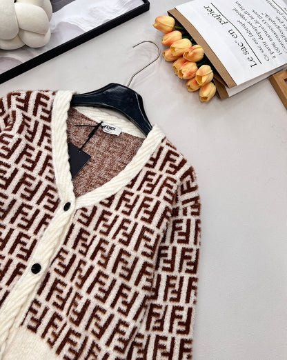 Kids Beige & White Classic Cotton Cardigan