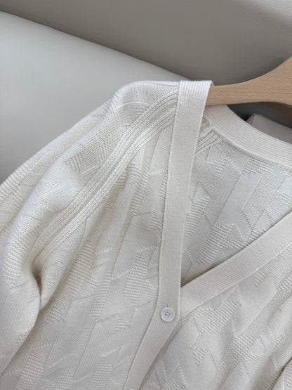 Hermes 100% Wool Coat Knitwear Blue, White & Brown