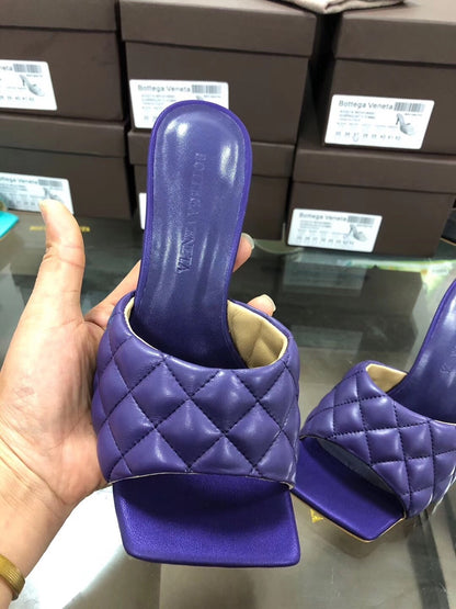 BV Women’s 2020 Spring Embroidered Sheepskin High-Heeled Slippers