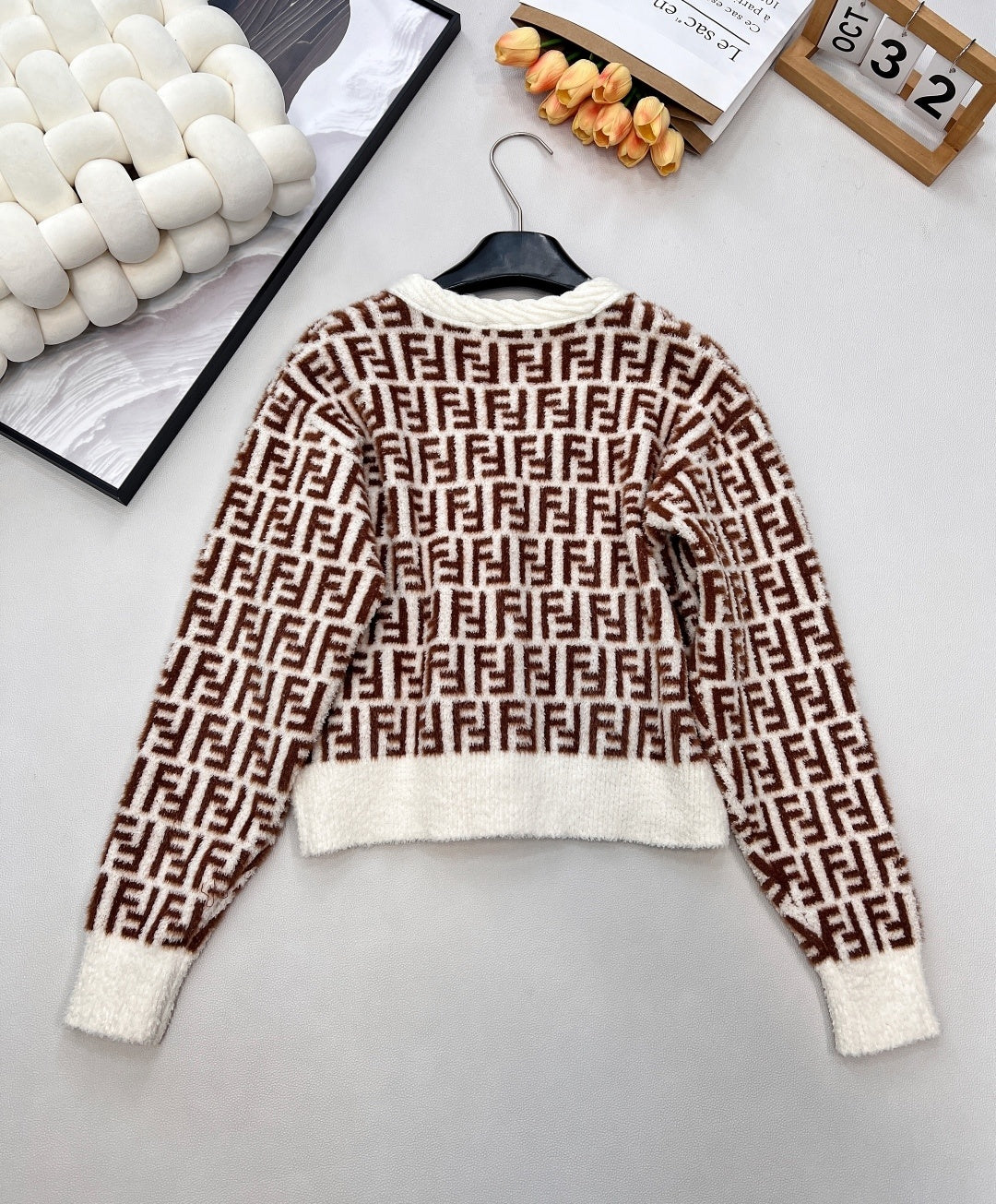 Kids Beige & White Classic Cotton Cardigan