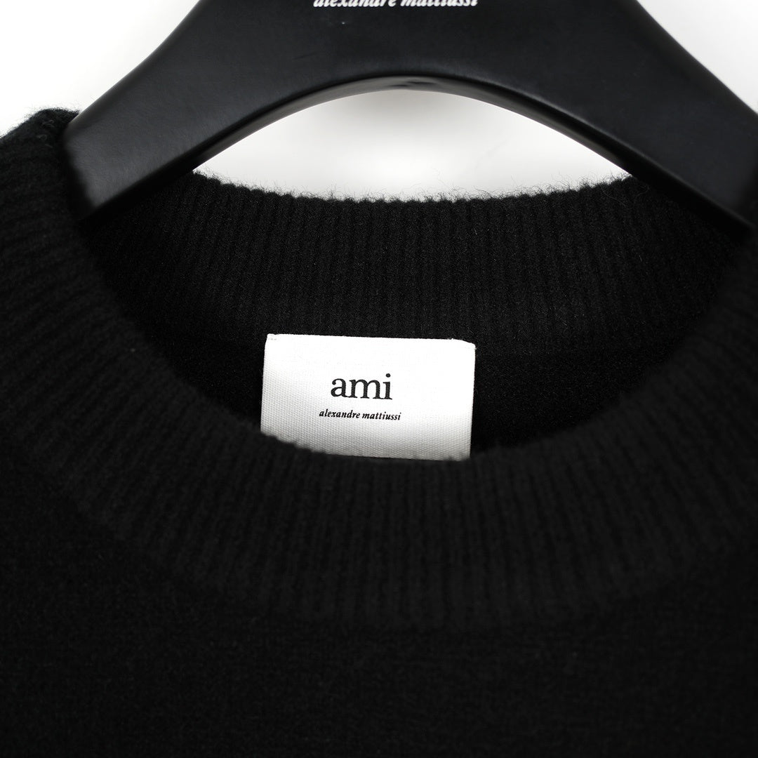 Ami Alpaca Wool White Heart Crew Neck Pullover