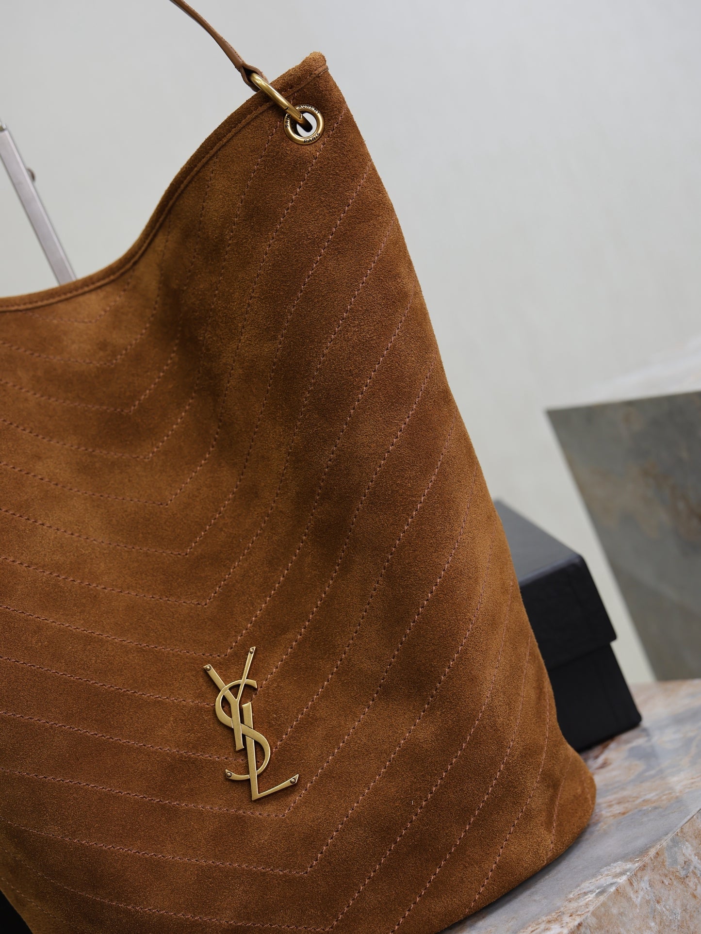 Saint Laurent Niki Suede Bucket Bag in Brown