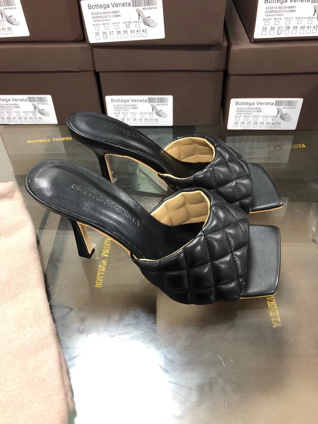 BV Women’s 2020 Spring Embroidered Sheepskin High-Heeled Slippers