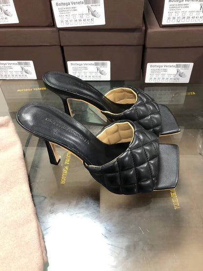 BV Women’s 2020 Spring Embroidered Sheepskin High-Heeled Slippers