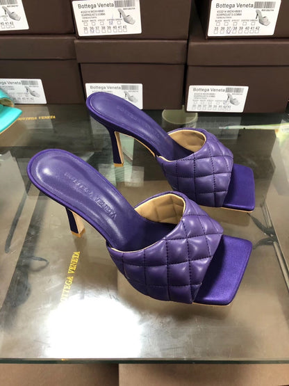 BV Women’s 2020 Spring Embroidered Sheepskin High-Heeled Slippers