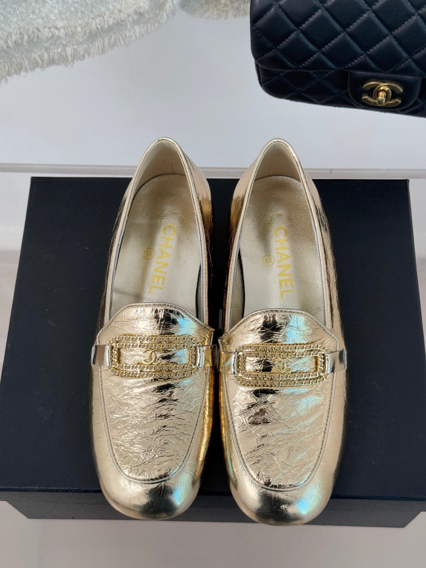 CHANEL 25C Double C Chain Buckle Chunky Heel Loafers