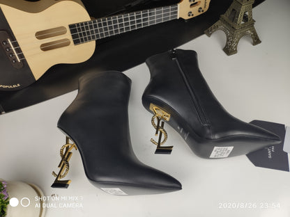 YSL Saint Laurent Women’s Logo High-Heeled Boots