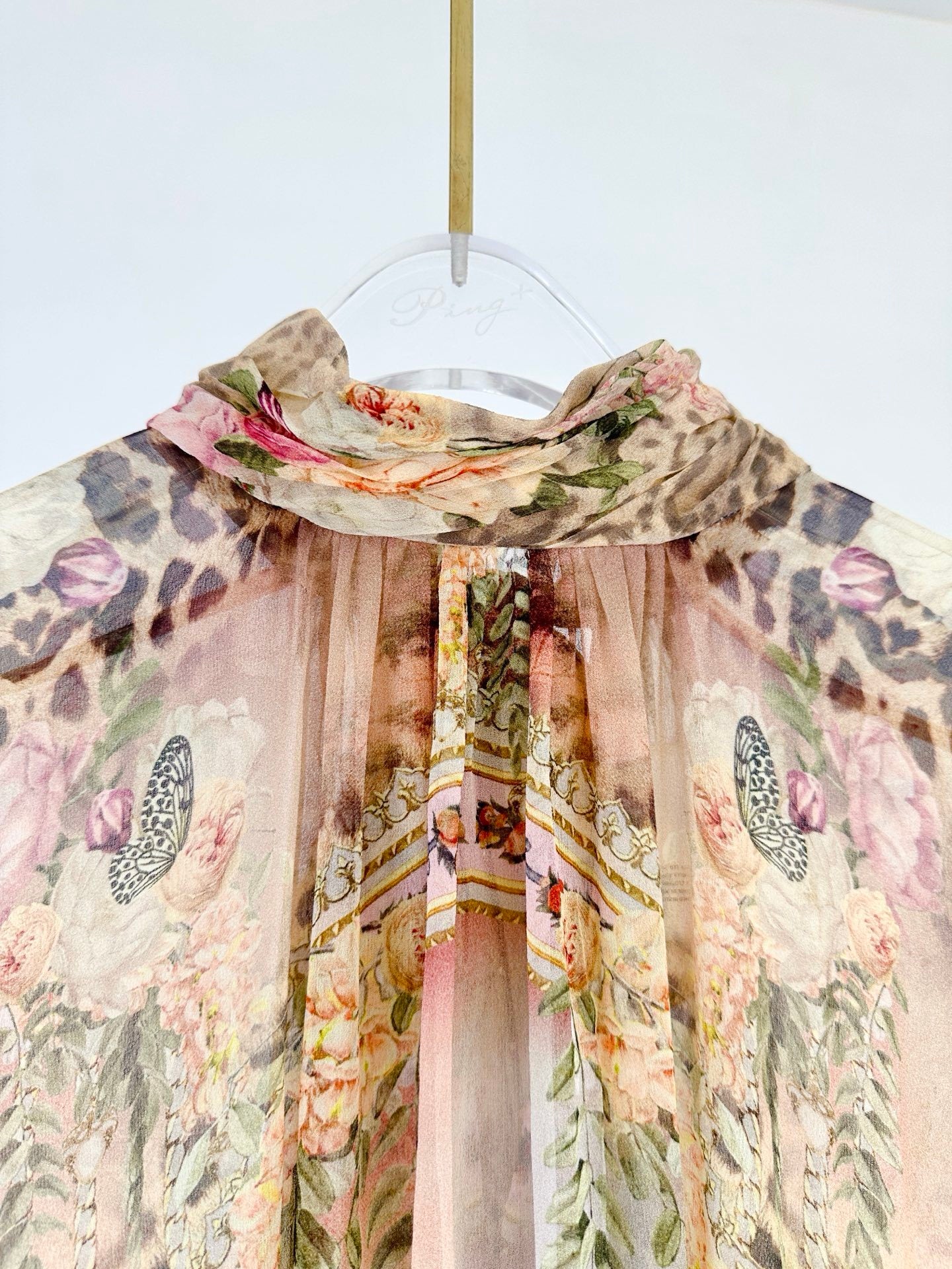 High-Neck Ruffled Batwing Sleeve Loose Long Dress