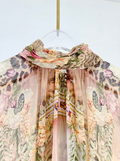 High-Neck Ruffled Batwing Sleeve Loose Long Dress