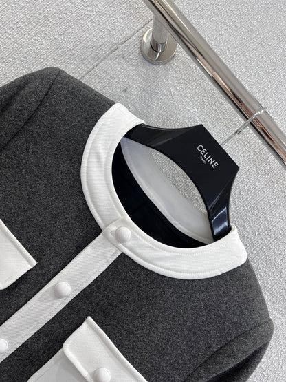 French Heiress Color-Blocked Jacket Wool & Leather