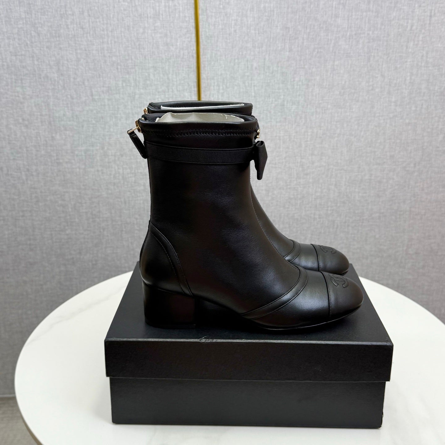 CHANEL 2025 Sheepskin Crystal-Lined Boots