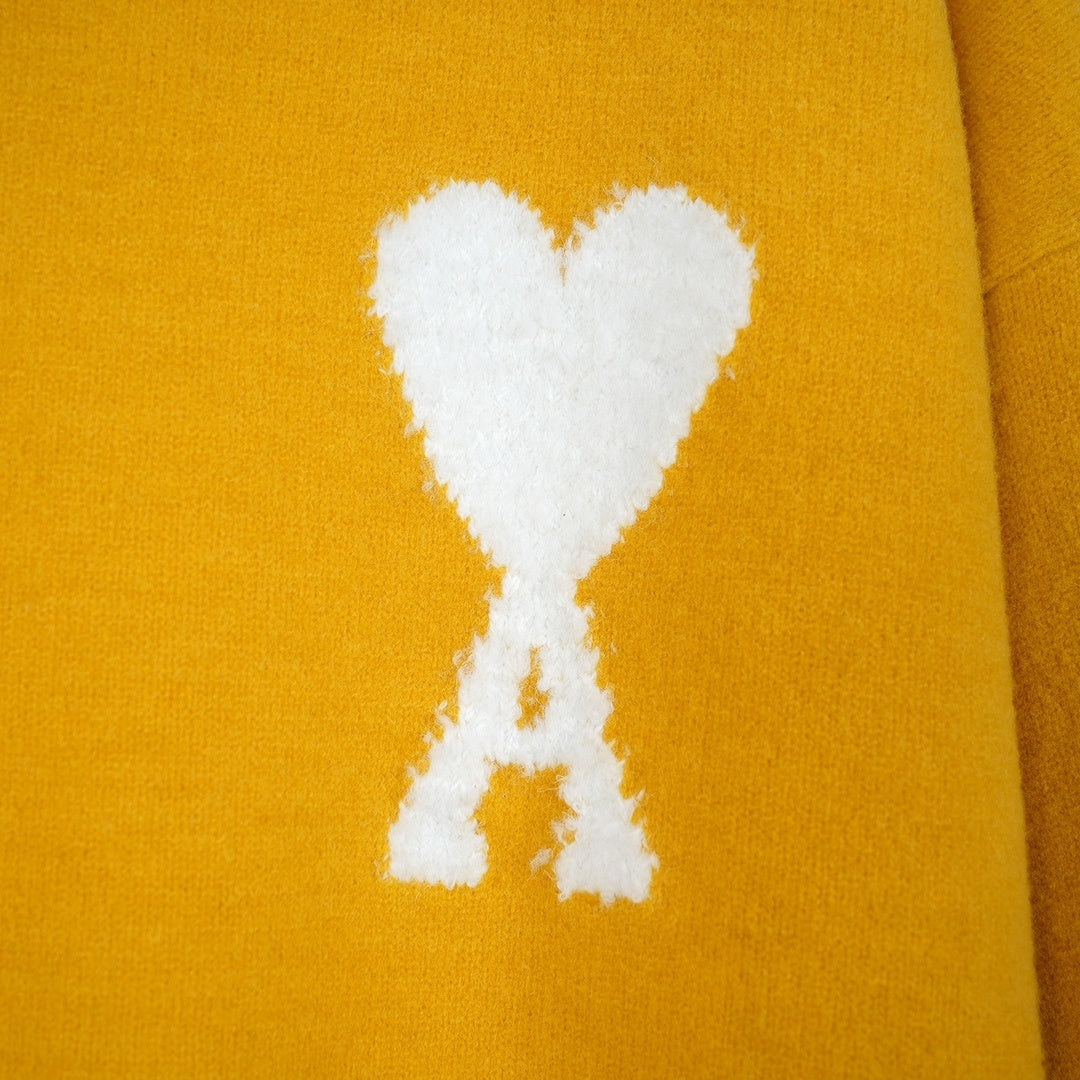 Ami Alpaca Wool White Heart Crewneck Sweater Unisex