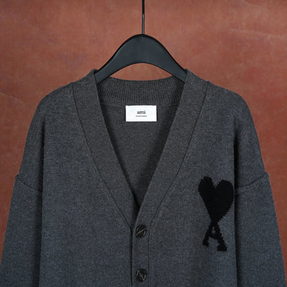 AMI Wool Black Heart V-Neck Knit Cardigan Unisex Loose Fit