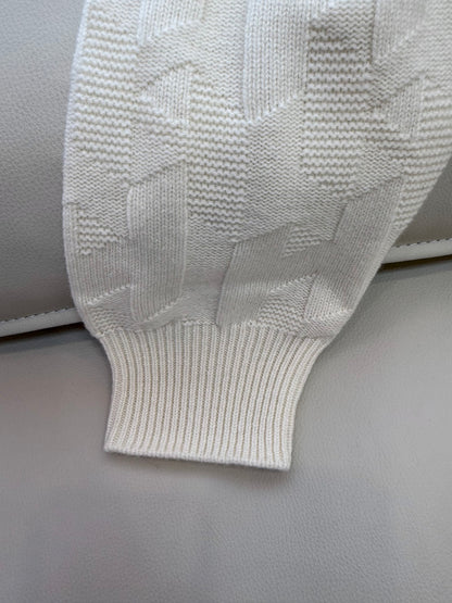 Hermes 100% Wool Coat Knitwear Blue, White & Brown