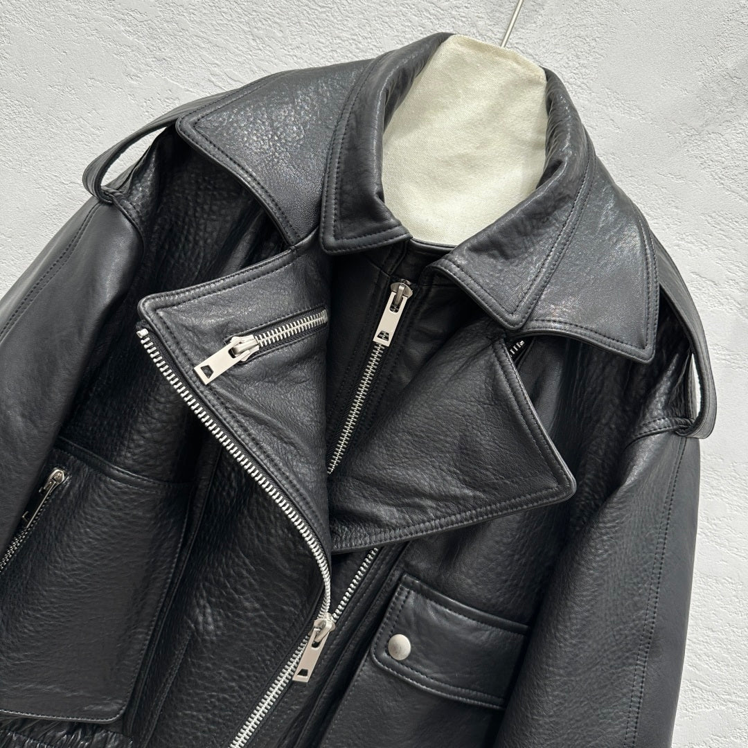Early Spring Punk Bubble Leather Lambskin Motorcycle Jacket
