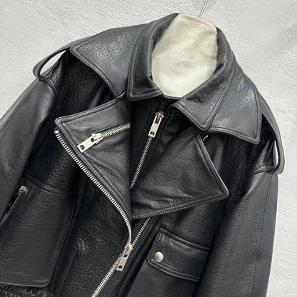 Early Spring Punk Bubble Leather Lambskin Motorcycle Jacket
