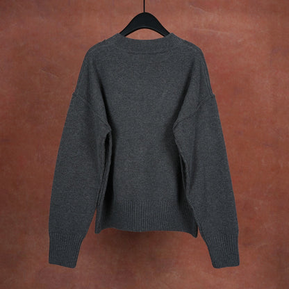 AMI Wool Black Heart V-Neck Knit Cardigan Unisex Loose Fit