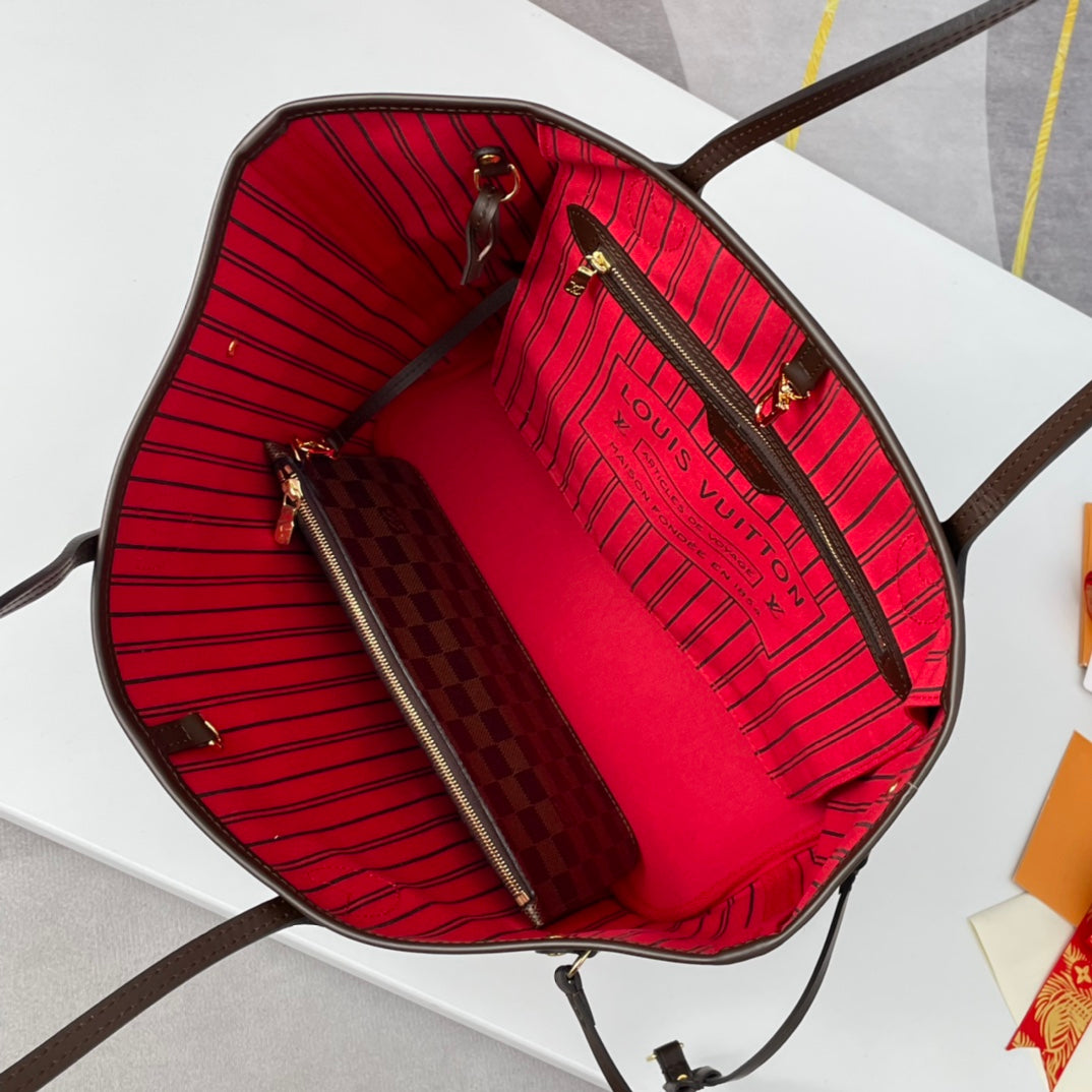 Neverfull MM 32 Brown Red Damier Azur