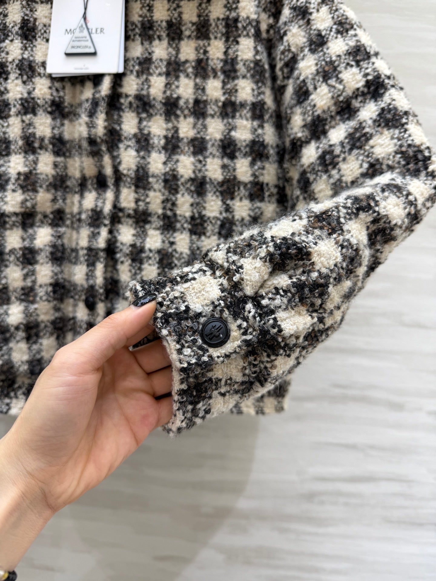 Black & White Checkered Tweed Bomber Jacket
