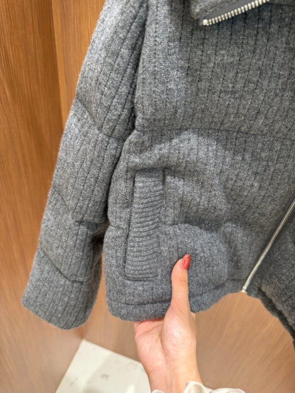 BC Mink-Collar Cashmere Knit Down Jacket