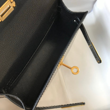 Hermès Kelly Mini 20 Black Shiny Alligator Gold Hardware