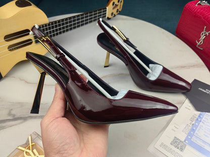 W144 Saint Laurent Stiletto Heel Electroplated Open Back Shoes