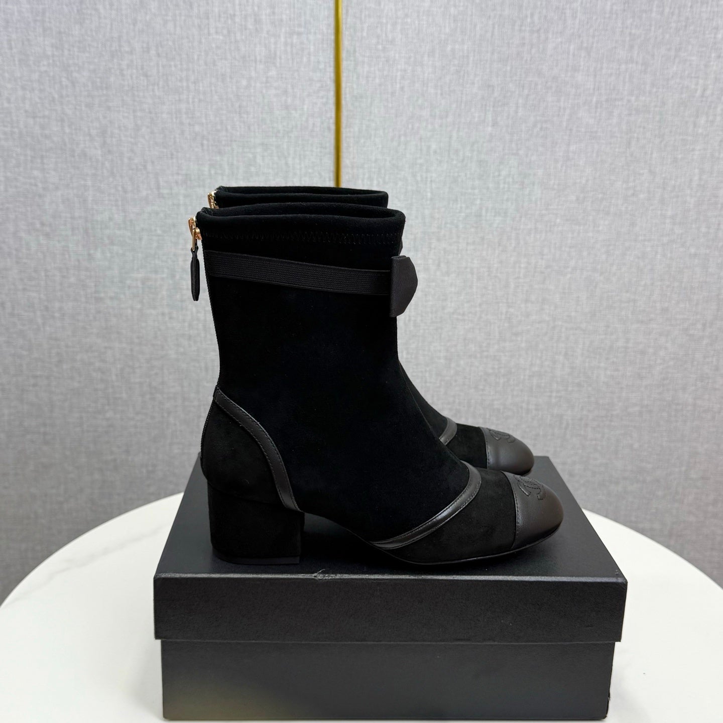 CHANEL 2025 Sheepskin Crystal-Lined Boots