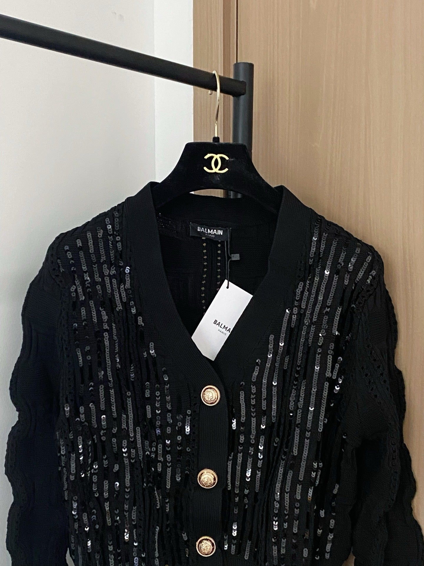 New Two-Tone Cardigan with Hand-Stitched Button