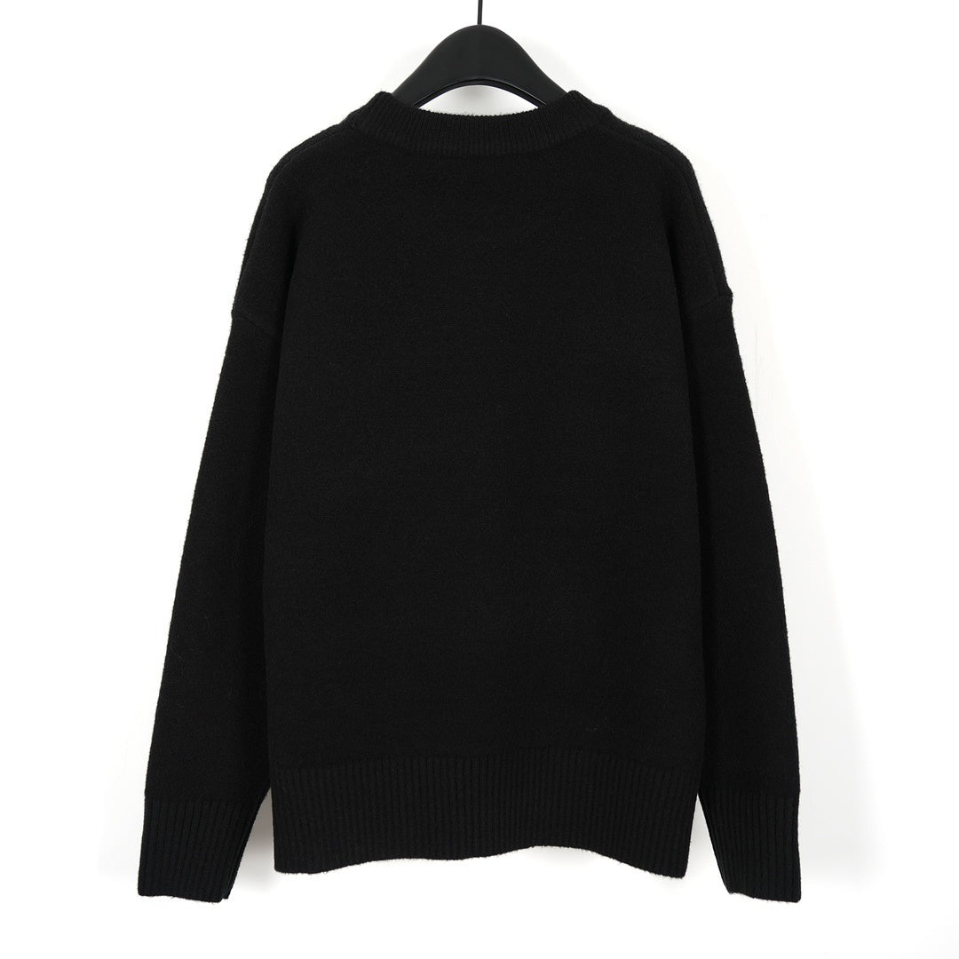 Ami Alpaca Wool White Heart Crew Neck Pullover