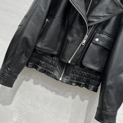 Early Spring Punk Bubble Leather Lambskin Motorcycle Jacket