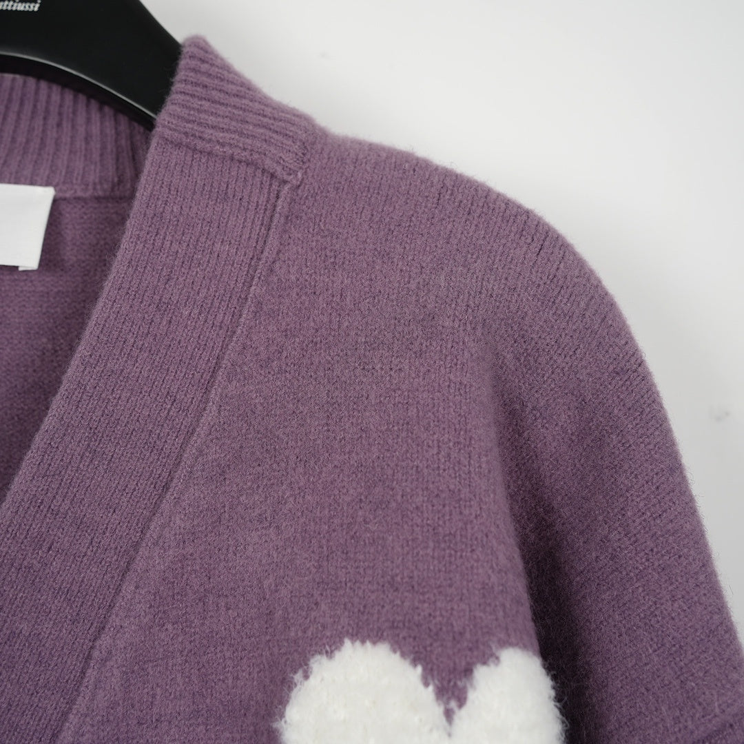 Ami Alpaca Wool White Heart Cardigan Unisex Loose Fit