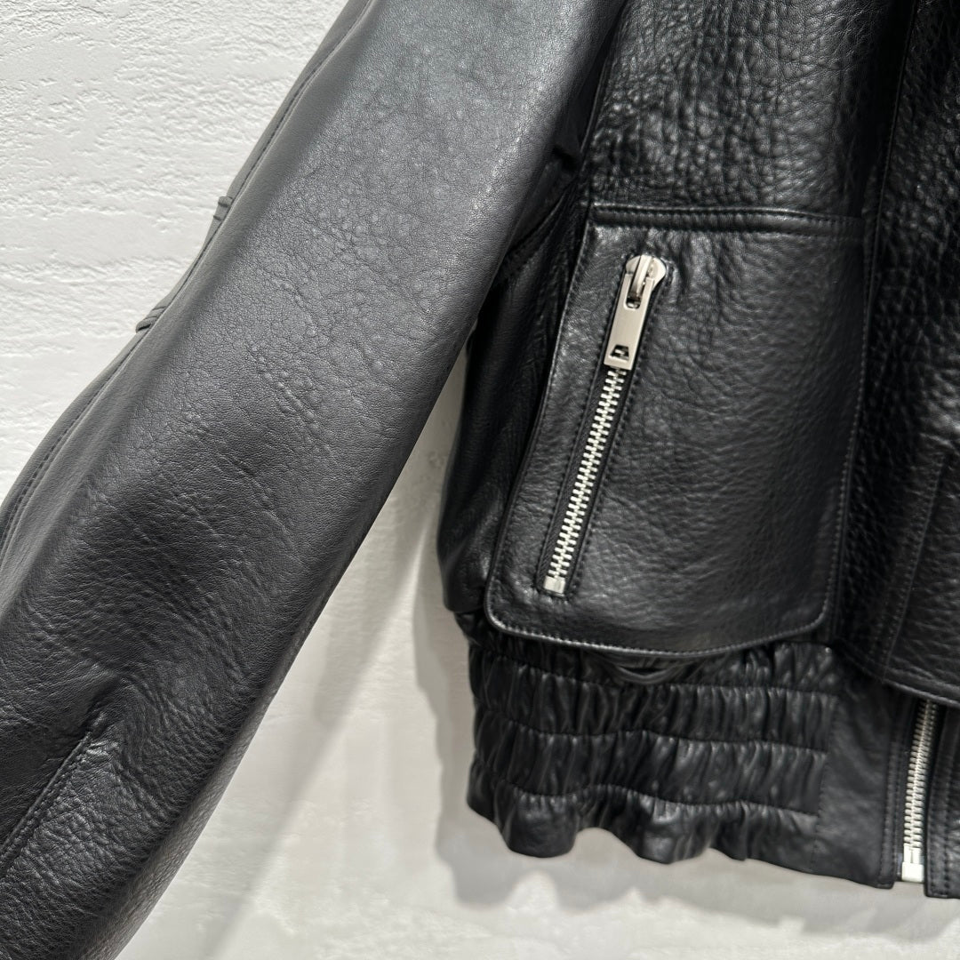 Early Spring Punk Bubble Leather Lambskin Motorcycle Jacket