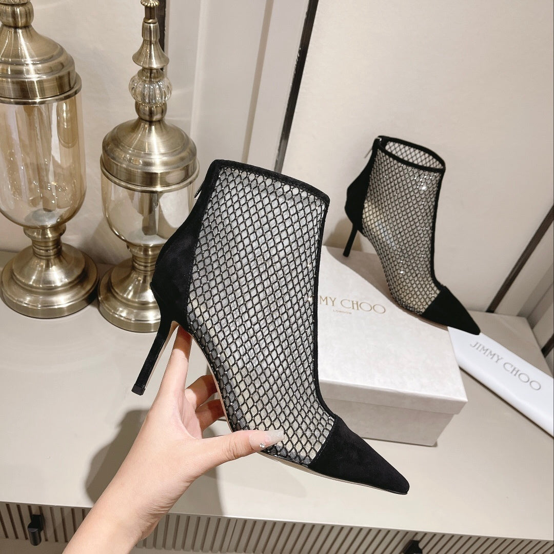 W204 Autumn/Winter Lace Rhinestone High-Heeled Boots