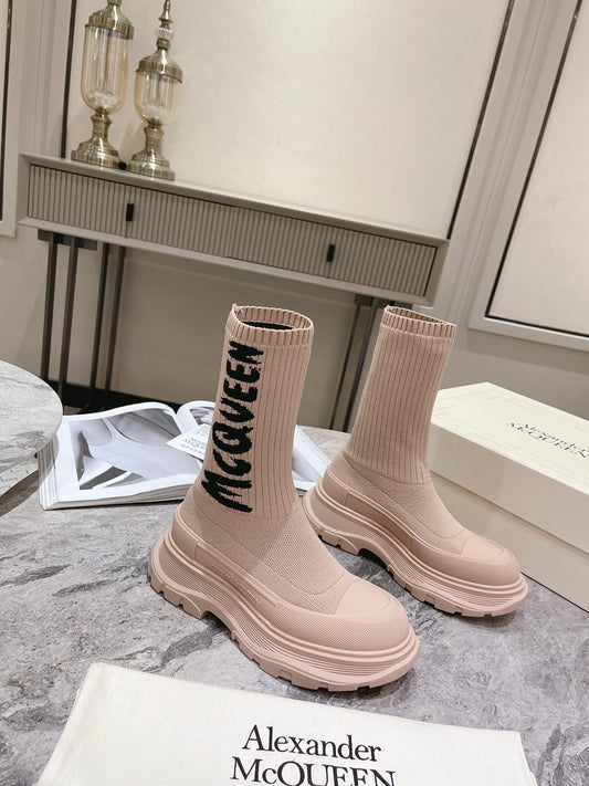 McQueen Graffiti Knitted Tread Slick Boots