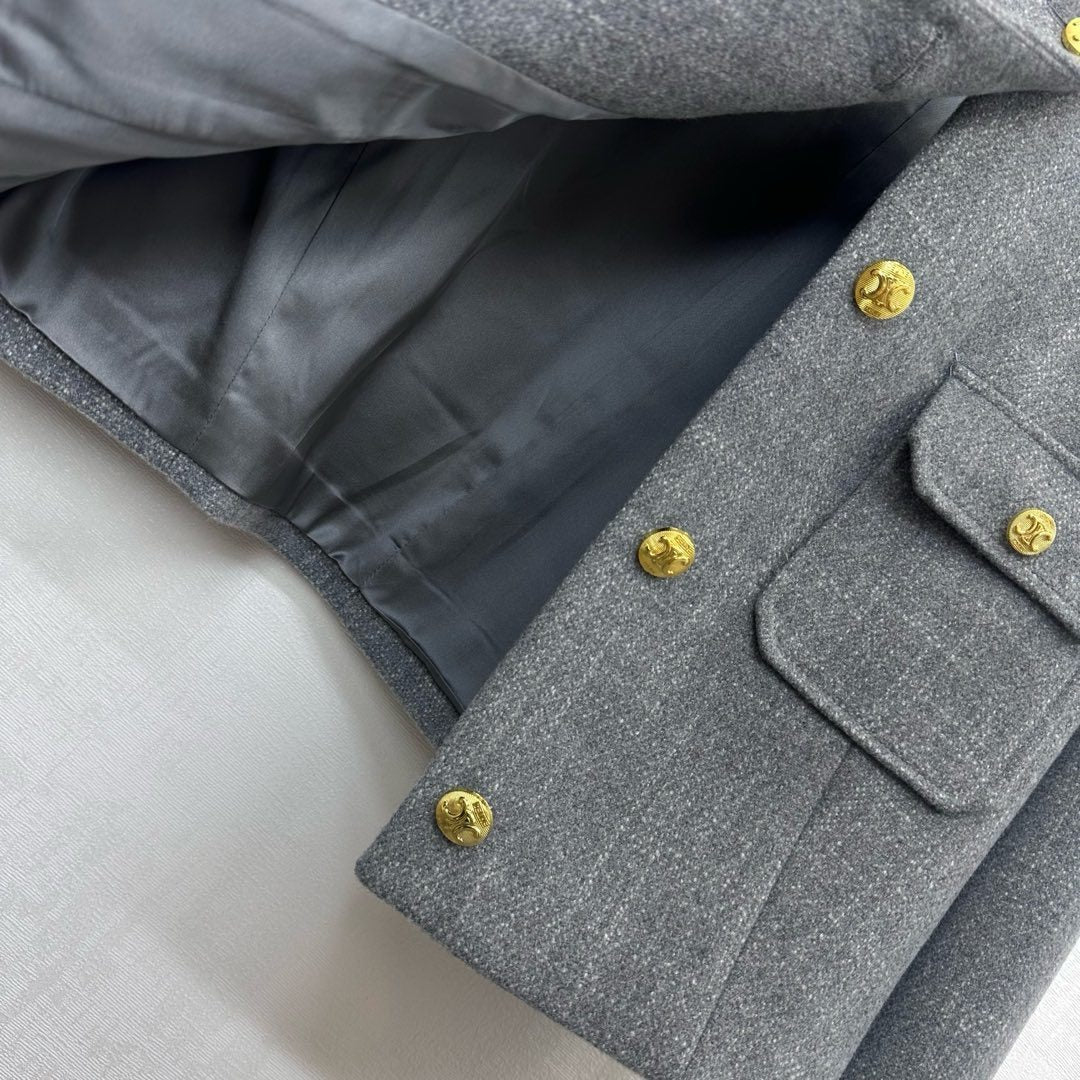 Winter Wool Dress Jacket & Skirt Set Round Neck