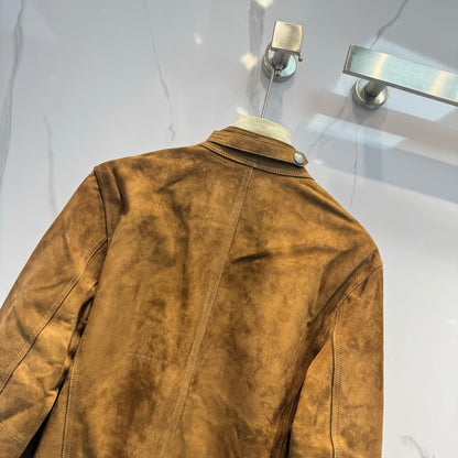 Early Spring Suede Lambskin Jacket Stand Collar