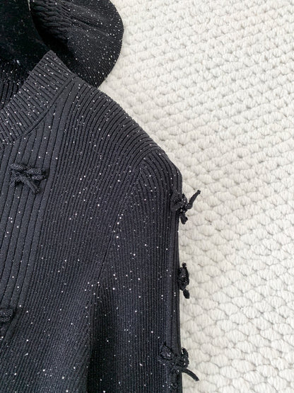 CHANE Silver Bow Knit Cardigan