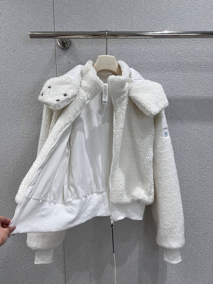 Short Hooded Lambswool Jacket Cozy Cloud Soft
