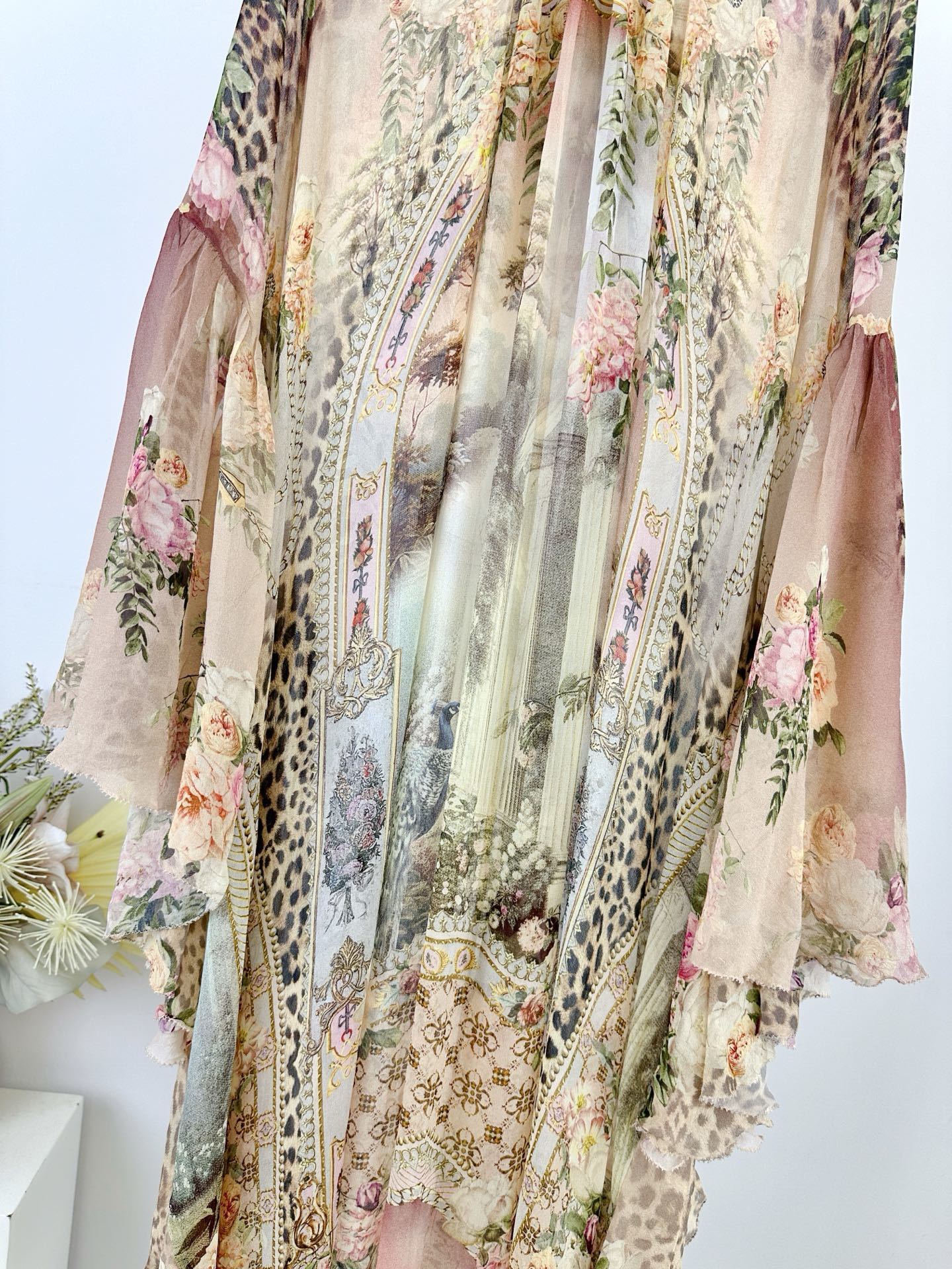 High-Neck Ruffled Batwing Sleeve Loose Long Dress