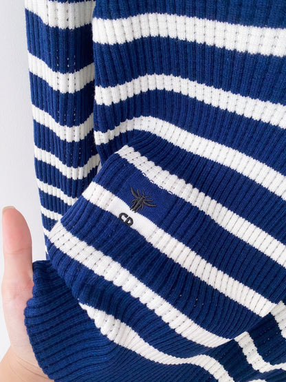 Dior 2025 Two-Tone Navy Collar Long Sleeve Top