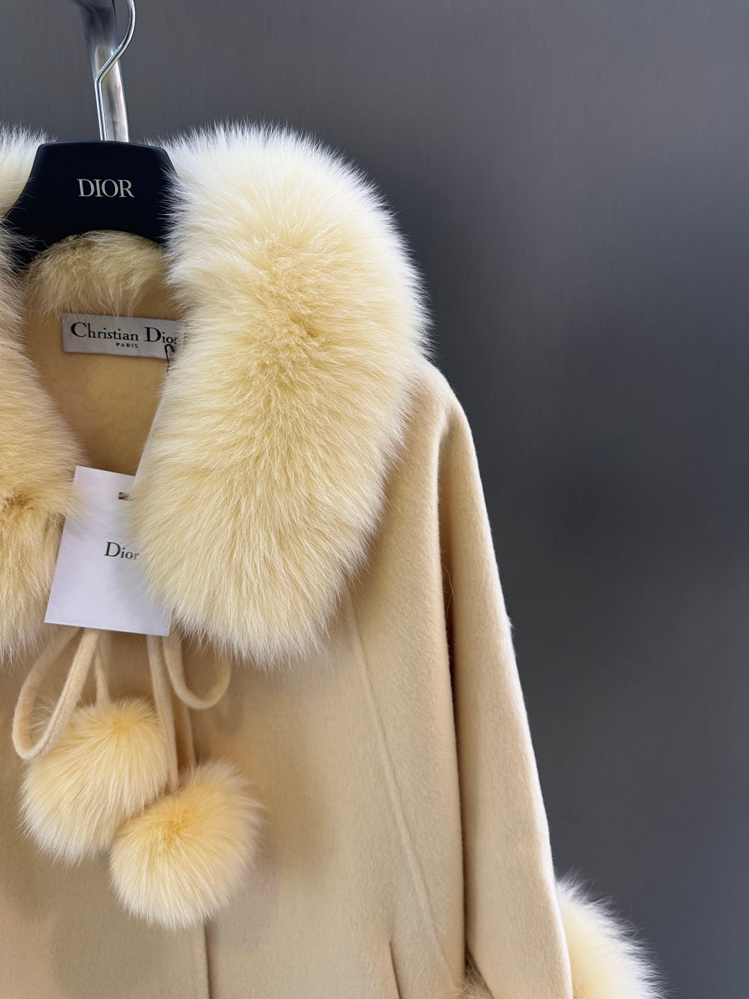 Elegant Wool Coat with Detachable White Fox Fur Collar