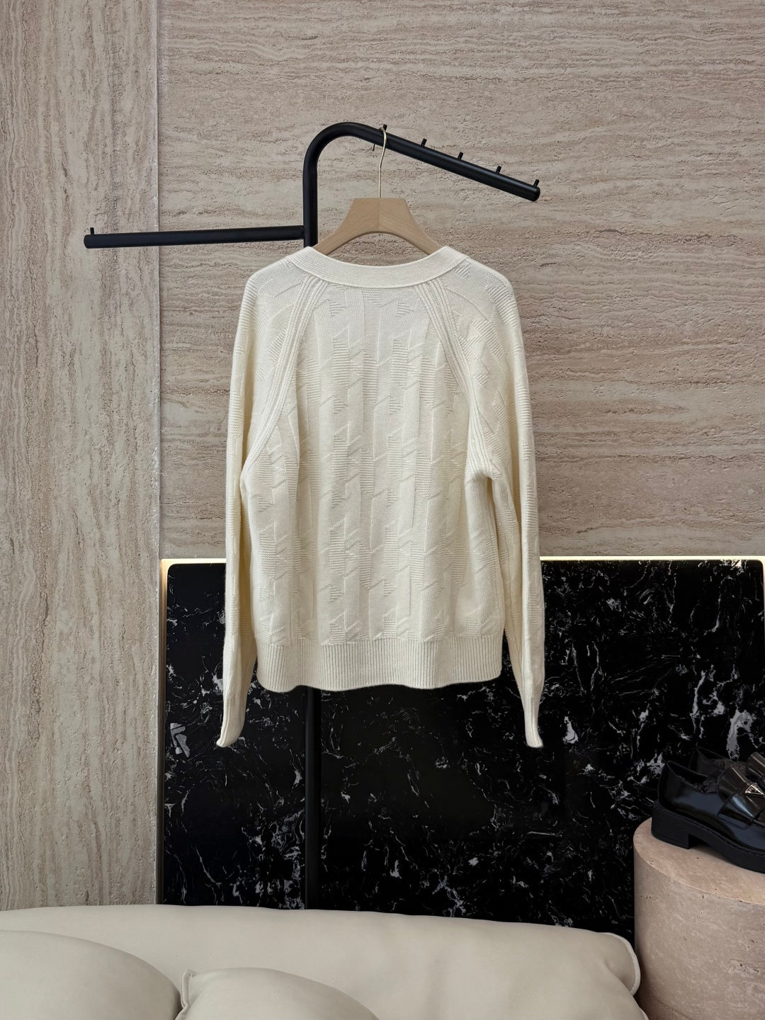 Hermes 100% Wool Coat Knitwear Blue, White & Brown