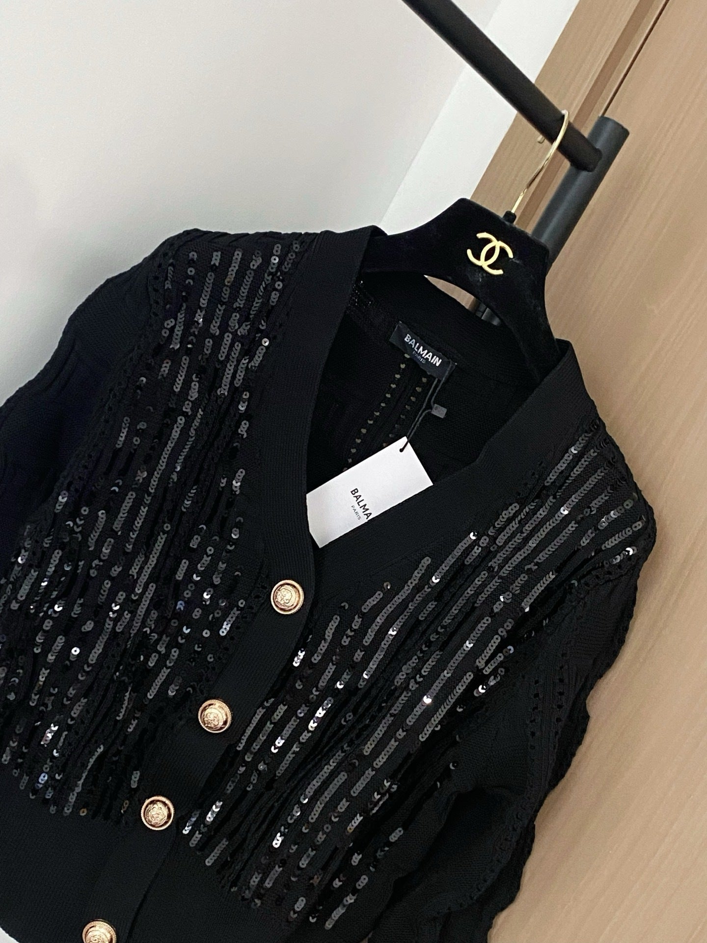 New Two-Tone Cardigan with Hand-Stitched Button