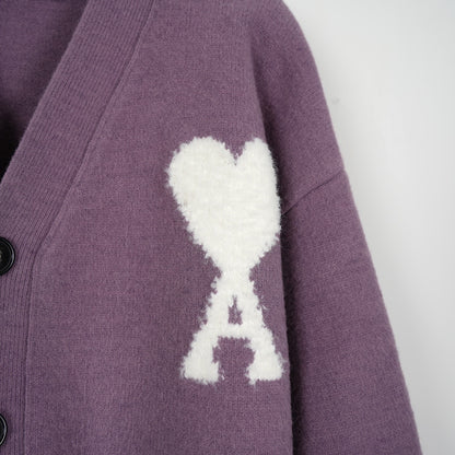 Ami Alpaca Wool White Heart Cardigan Unisex Loose Fit